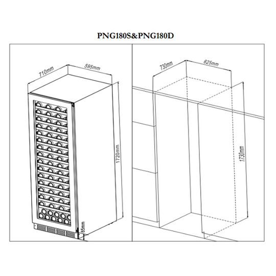 Pevino Wijnklimaatkast | PNG180D-HHB | 2 zones