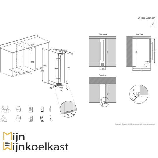 Inbouwtekening Dunavox Flow 9.22SS Wijnklimaatkast