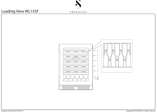 Swisscave Wijnklimaatkast WL155F 1 Zone- Elite Wijnkoelkast